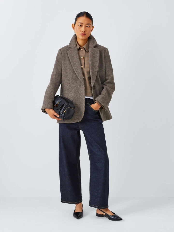 John Lewis Womens Herringbone Wool Blend Blazer Brown/Multi - Size 18 (Defect) A - Image 2 of 4