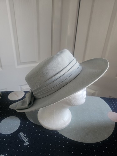 Cappello vintage Jacques Vert misto lana verde menta anni 80 tesa larga con fiocco - Foto 4 di 13