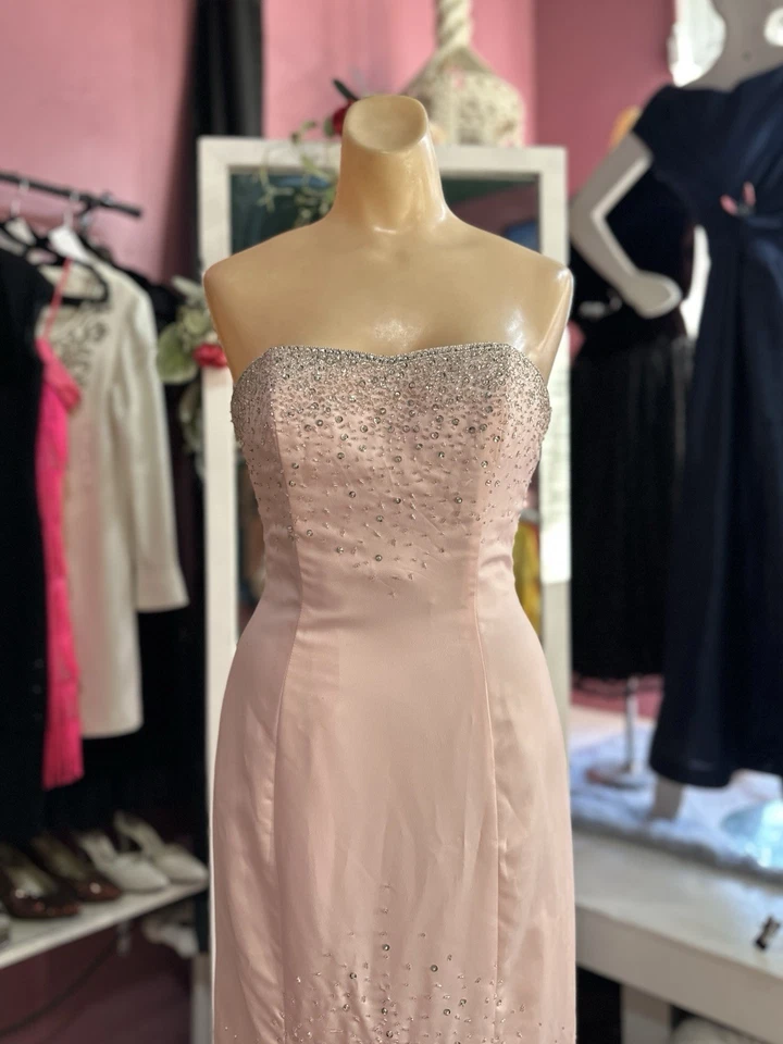 Vestido De Colección Y2K Años 2000 Sin Tirantes Baile de graduación Rosa Cuentas Sirena Hada XS Foto 3 de 4