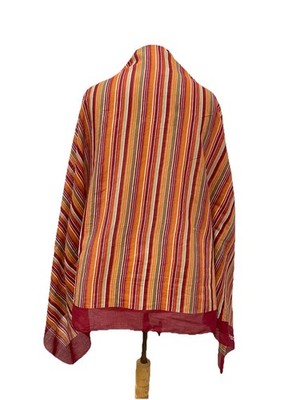 Offissima Cotton Scarf Multicolor Striped Red Orange Yellow Sheer Square #A58