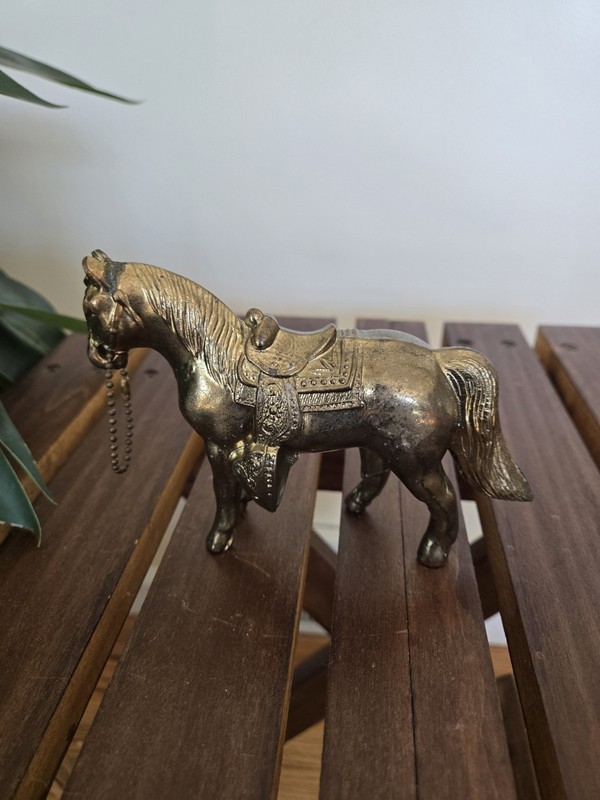 Vintage Cast Metal Horse Figurine Bronze Western Saddle Miniature Decor