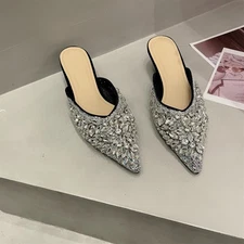 Sequins Women's Rhinestones Slippers Bling Bling Mules Pointed Toe Shoes Slip On