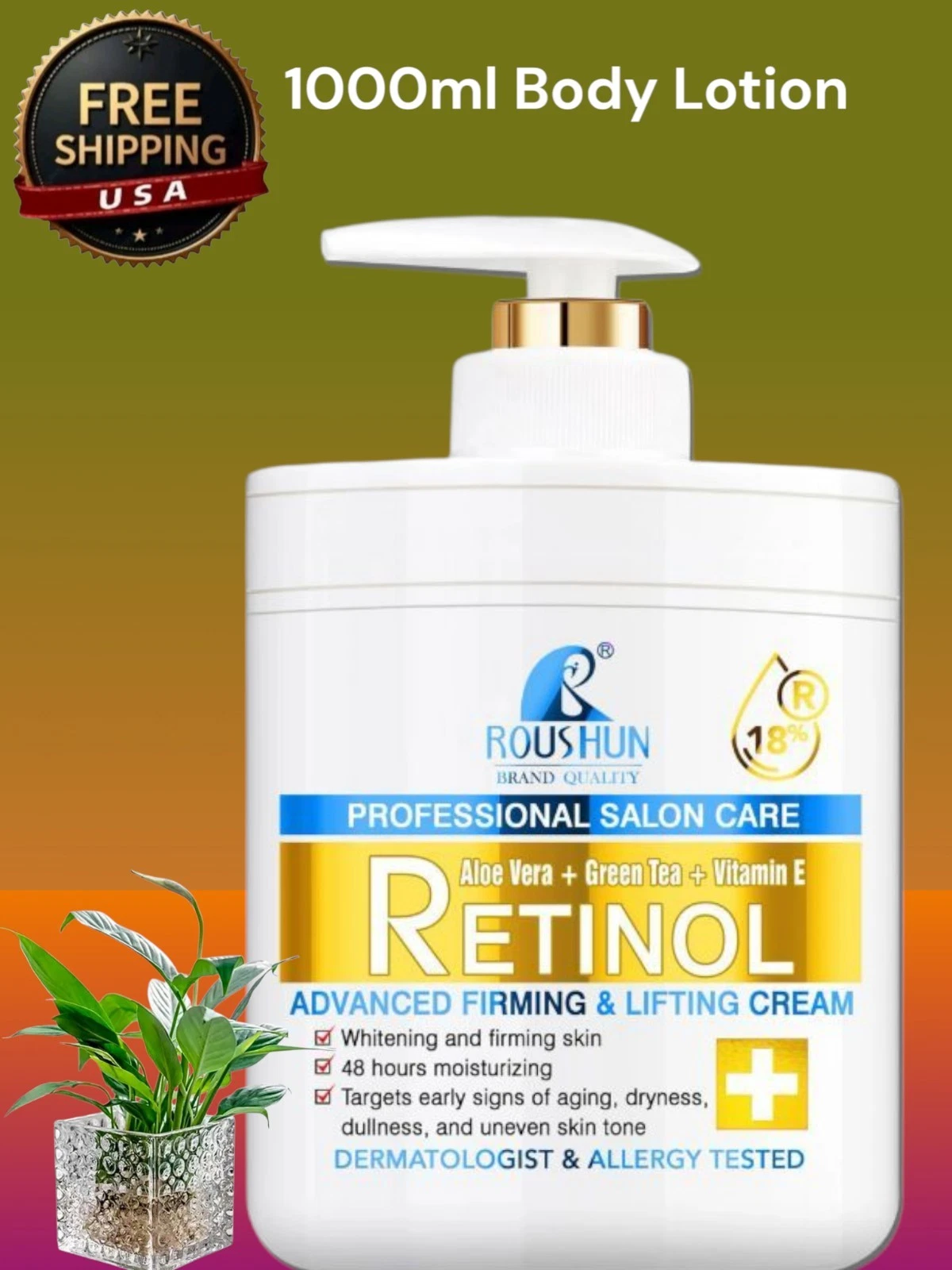 Retinol Body Lotion Advanced Skin Firming &Lifting cream, 1000ml[USA Stock 🇺🇸]