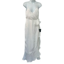 Lulus White Captivated Beauty Satin Ruffle Dress Bridal Wedding size S NEW Tags