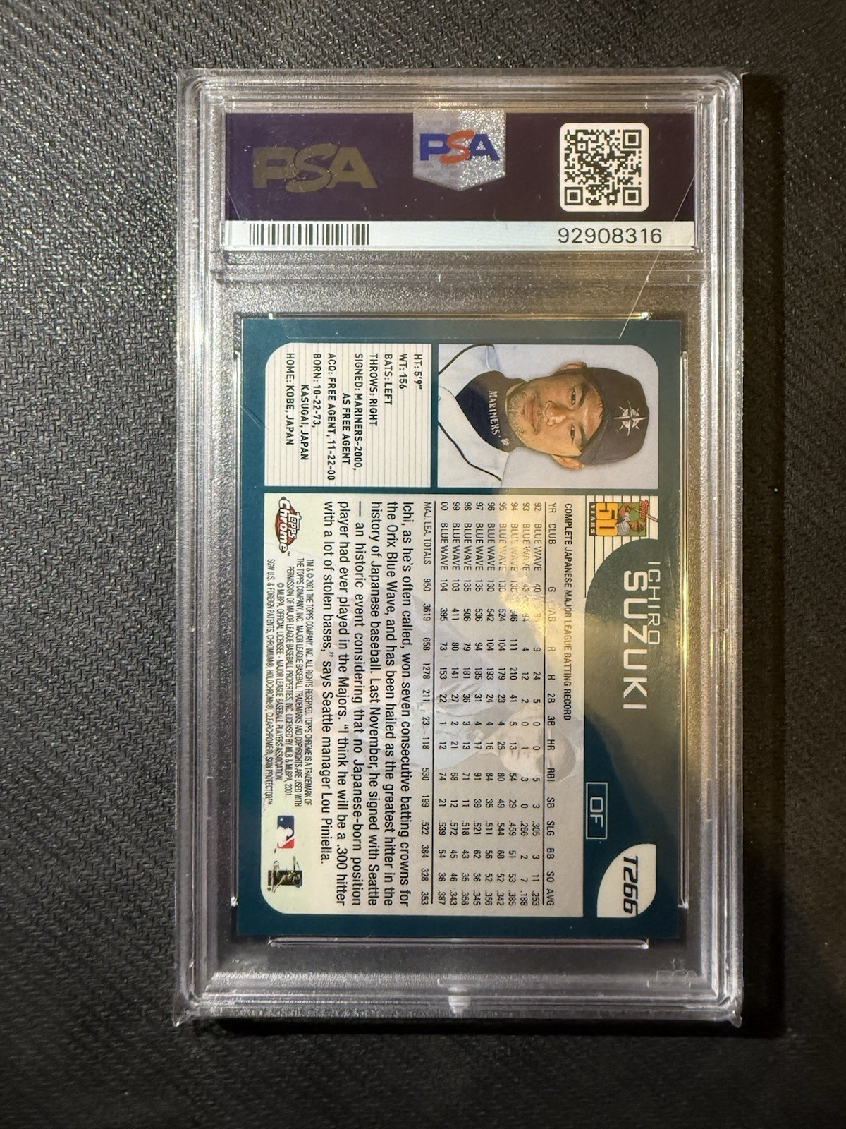Ichiro Suzuki 2001 TOPPS Chrome Traded Rookie Rc PSA 9 view 2