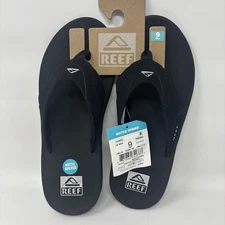 REEF FANNING MEN'S Flip Flop Sandal Color Black/Silver Bottle Opener Size 9 NEW