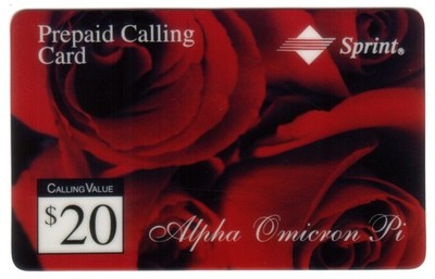 $20. Alpha Omicron Pi Damen Schwesternschaft. Rosen. TEST Telefonkarte