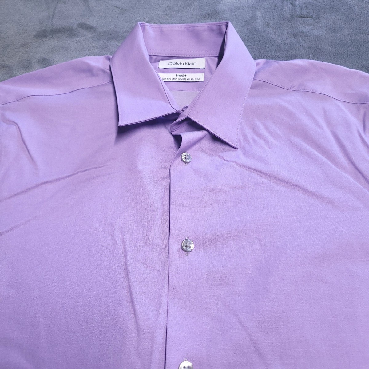 calvin klein purple dress shirt Calvin Klein Dress Shirt Men's Steel Slim Fit Medium Purple Button Wrinkle  Free