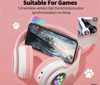 Cat Ear Wireless Headset Bluetooth LED Flash Ear Pink White Black for Games