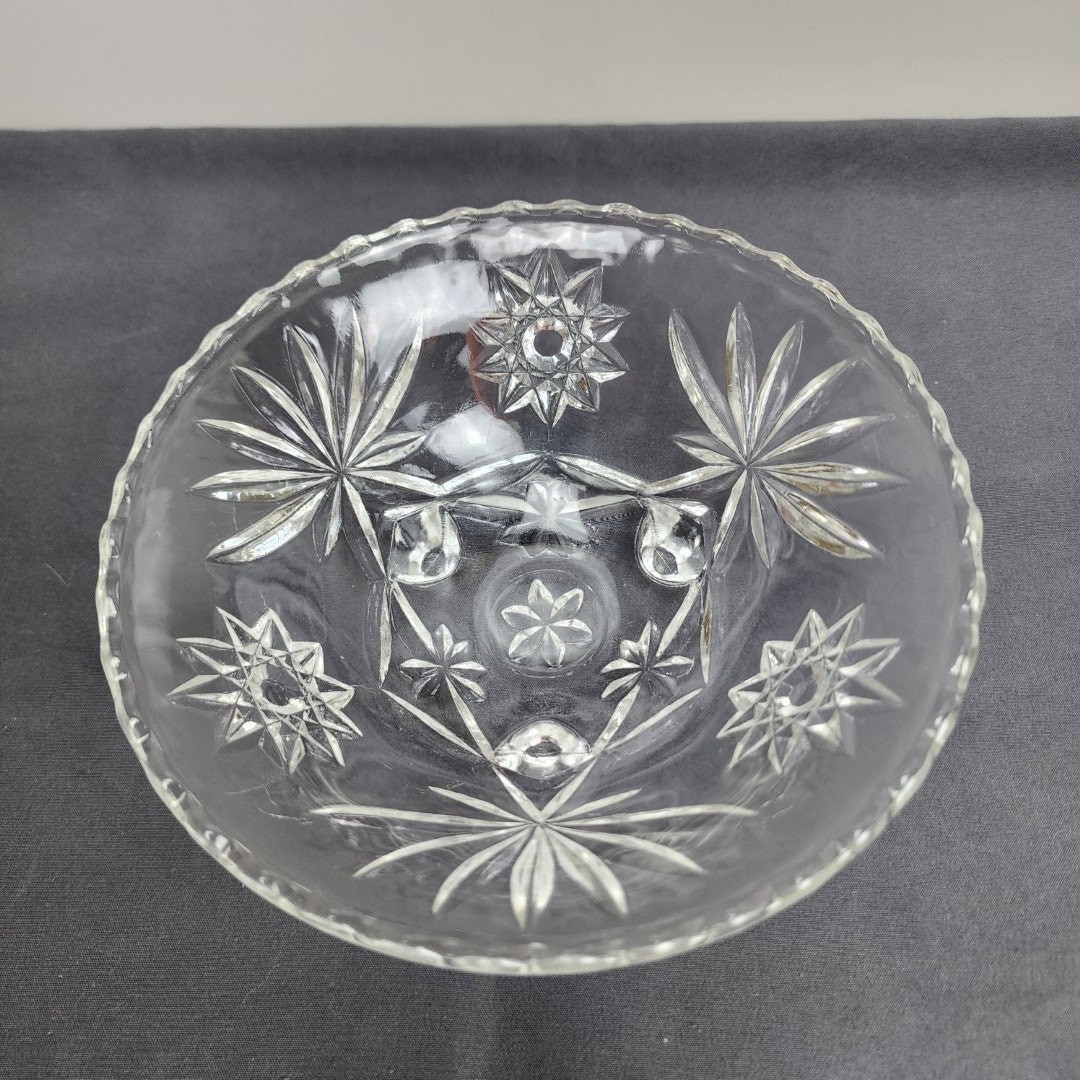Vintage Anchor Hocking Star of David Crystal Footed Nut Dish Candy Bowl