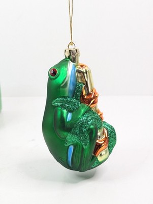 Green Tree Frog Blown Glass 5'' Christmas Tree Ornament 29Tonight 2007 w/Box New