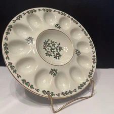 Formalities by Baum Bros Holly & Berries Gold Rim Christmas Deviled Egg Platter