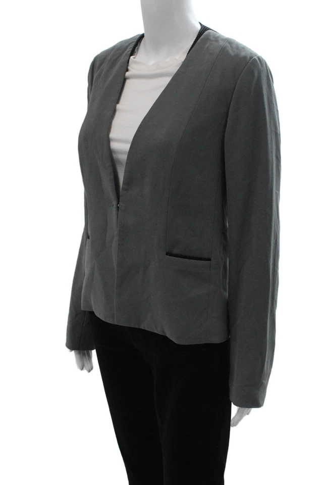 Elie Tahari Women Designer Gray Blazer Long Sleeve Hook & Eye Size 10 - Image 2 of 4