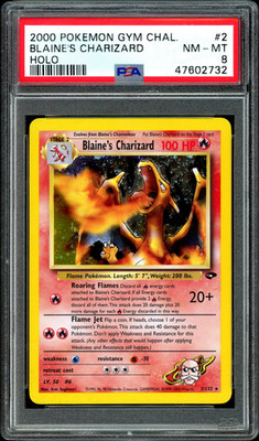 Pokémon TCG Blaine's Charizard Holo Corrected Symbol PSA 8 Gym Challenge 2/132