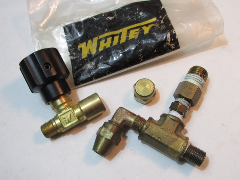 WHITEY ODKM2 F2  Brass Bonnet Needle Valve + Swagelok 1/4" T + 90* Fitting  NOS
