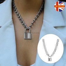 Hypoallergenic Padlock Charm Pendant Thick Silver 8MM Solid Curb Chain Necklace
