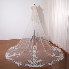 Trailing Flower Lace Wedding Veil Handmade Bridal Veil Sheer Tulle Wedding Veil