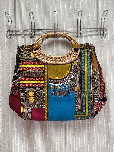 African Print Fabric Wicker Hand bag