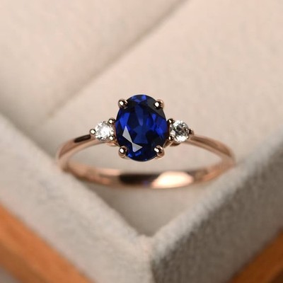 Sapphire Lab Created Gemstone 925 Sterling Silver Three Stone Ring Duty Free