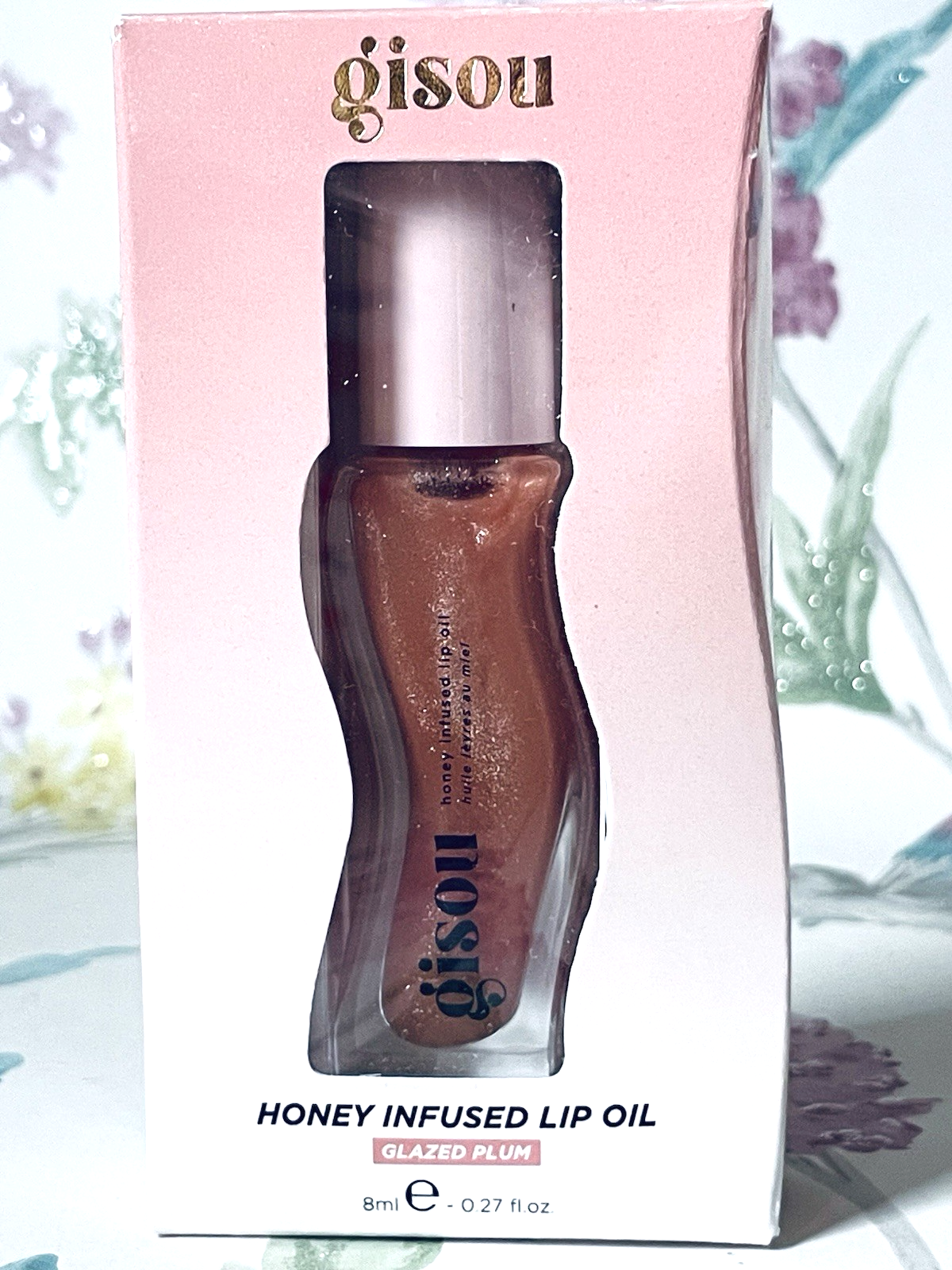 Gisou Honey Infused Lip Oil Glazed Plum Sheer Nude Shimmer Tinted 8ml Full Size