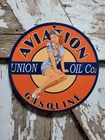 VINTAGE UNION OIL PORCELAIN SIGN AVIATION GASOLINE CAR MOTOR SERVICE SUPPLY 12"