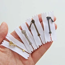 2 PCS 1.2 Inch Super Tiny Closed End Zippers White Tape Metal Teeth for Dolls
