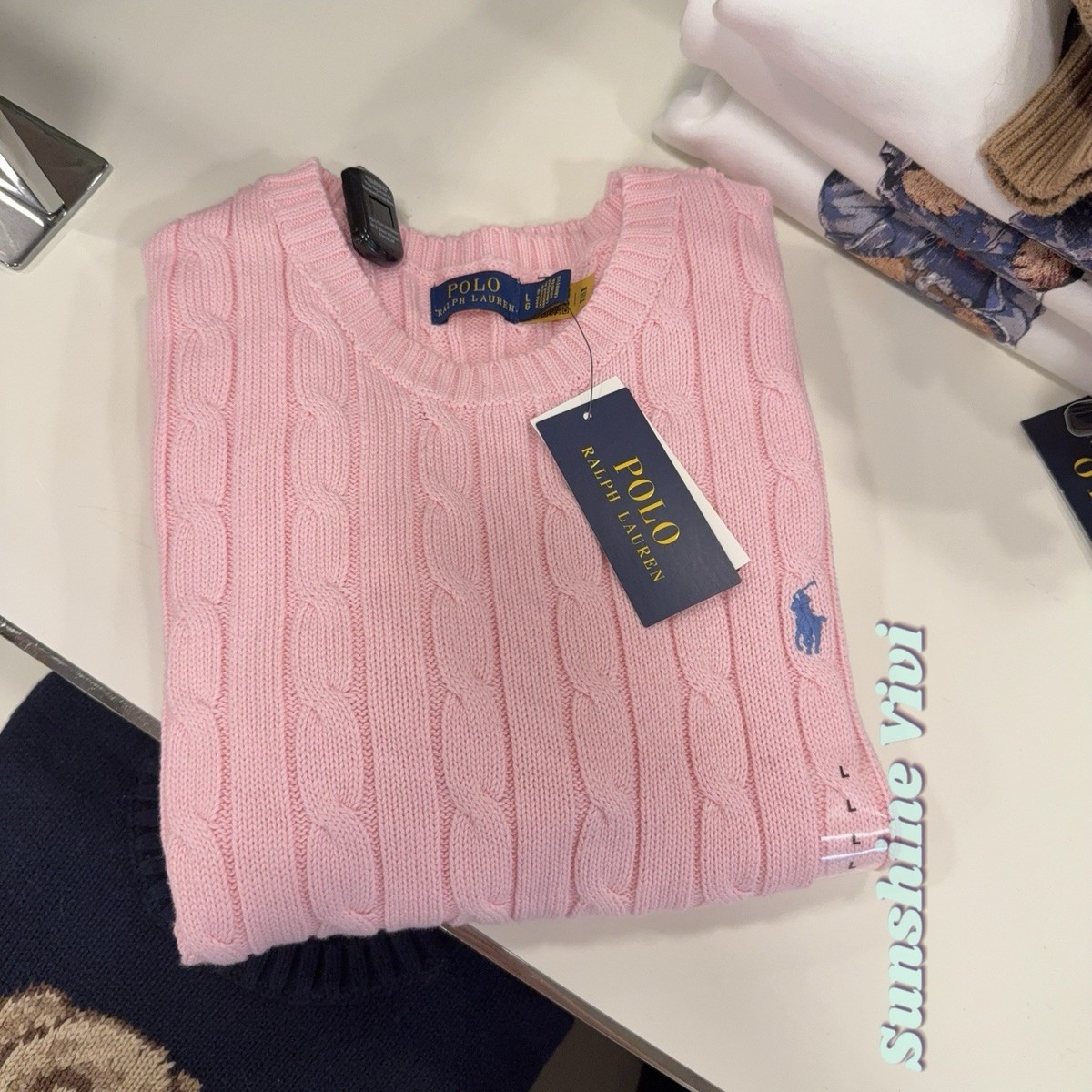 NWT Polo Ralph Lauren Woman Cotton Short-Sleeve Sweater pink