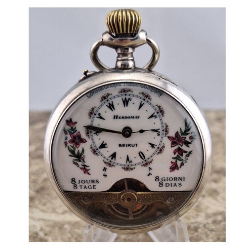 Silver Visible Balance Hebdomas 8-Day Hebdomas Beirut Lebanon Pocket Watch 1914