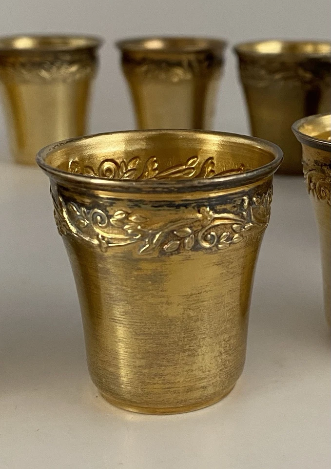 JOLI ECLECTIQUE SERVICE A LIQUEUR 12 GOBELETS - ARGENT MASSIF MINERVE VERMEIL - Photo 2/4