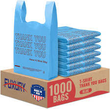 Blue Plastic Thank You Grocery Shopping T-Shirt Bags 1000 Count