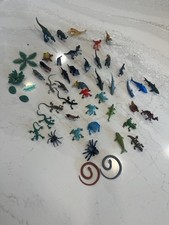 Plastic Animals Figures Lot Dinosaurs Frogs Insects Reptiles Fish 45 Pcs