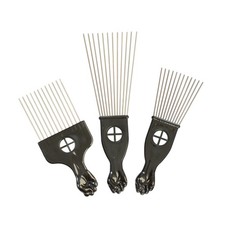 3 Pcs Metal Hair Pick Combs Afro Comb Wide Tooth 3 Piece Set, Black