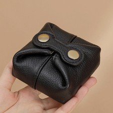 Genuine Leather Coin Pouch Change Holder, Mini Snap Pocket Wallet for Men Women