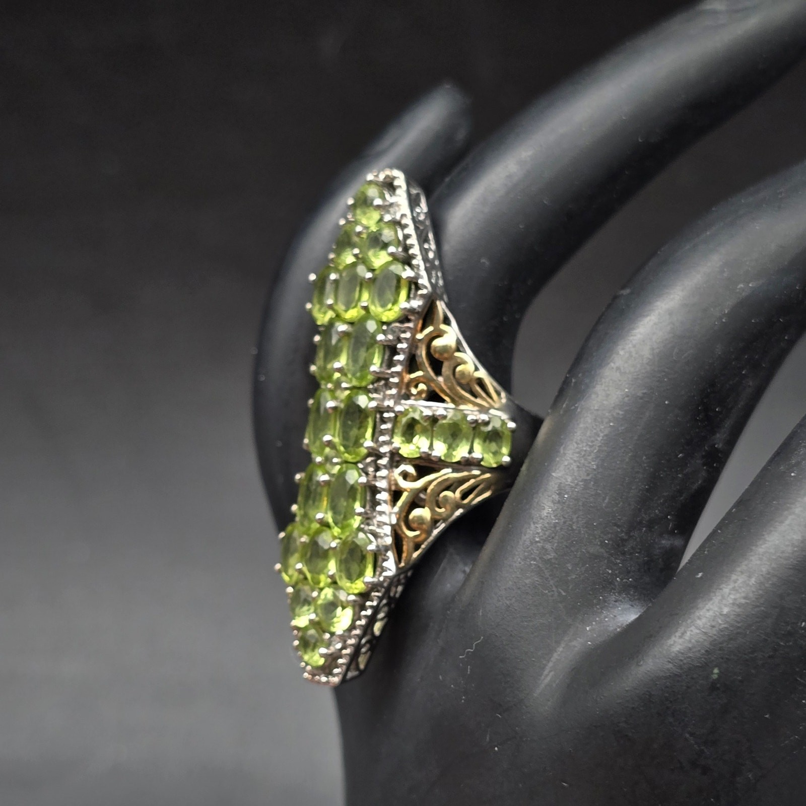 Sterling Silver Peridot Ring Statement Size 6 Gre… - image 8