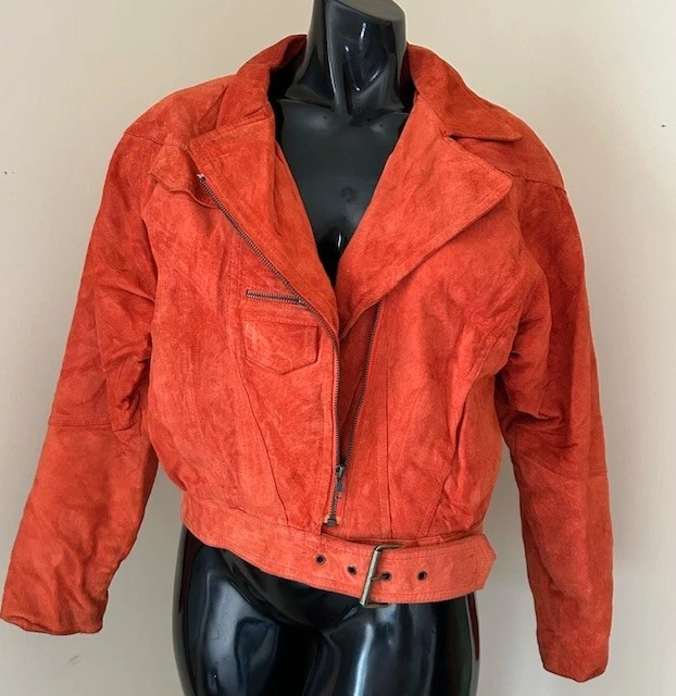 FOX RUN Chaqueta Moto Gamuza Naranja 100% Cuero Talla M Poli Relleno Foto 2 de 4