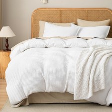 Waffle Weave Duvet Cover Set Queen Size,Soft Breathable 3pcs Comforter Cover ...