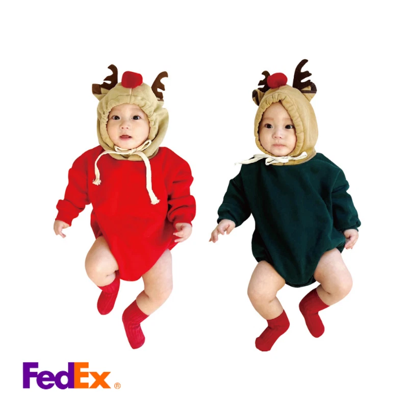 Sudadera con capucha y traje coreano hecho a mano bebé Rudolph Reindeer - Ropa para eventos de Navidad Foto 2 de 4