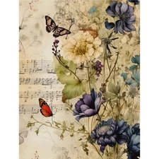 Floral Music #2 | A4 Mulberry Rice Paper | Paper for Decoupage