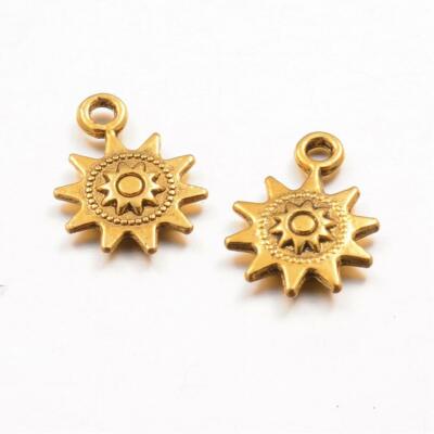 Sun Charms Sunshine Pendants Antiqued Gold Findings Jewelry Supplies 18mm 