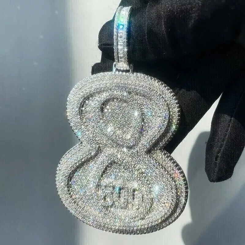 6ct Lab Created Diamond Men s Customize Number 8 Pendant 14K White Gold Plated
