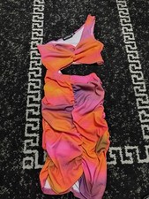 PRETTY LITTLE THING Pink Abstract Print Ribbed One Shoulder Ruched Cut Out Dress