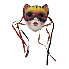 Vintage Clay Tiger Cat Kitty Lady Mask Signed 1991