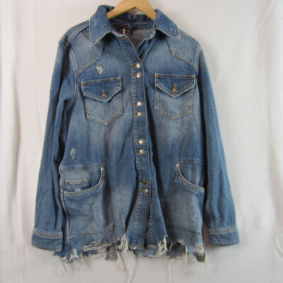 Free People Women's Jean Jacket Destroyed Long & Lean small
