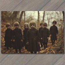 FLATCARD Haunting Children in Dark Dresses Creepy Halloween Setting Cult Scary