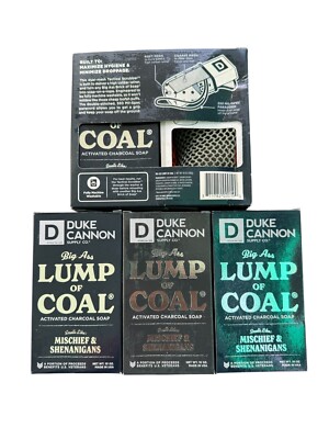 New DUKE CANNON Big Ass Lump Of Coal Charcoal Soap (4) W/ Tactical Scrubber