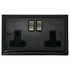 G&H MBB310-AB Roped Black Bronze 2 Gang Double 13A Switched Plug Socket