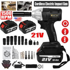 520Nm Cordless Electric Impact Wrench Gun 1/2'' High Power Driver + 2Batteries