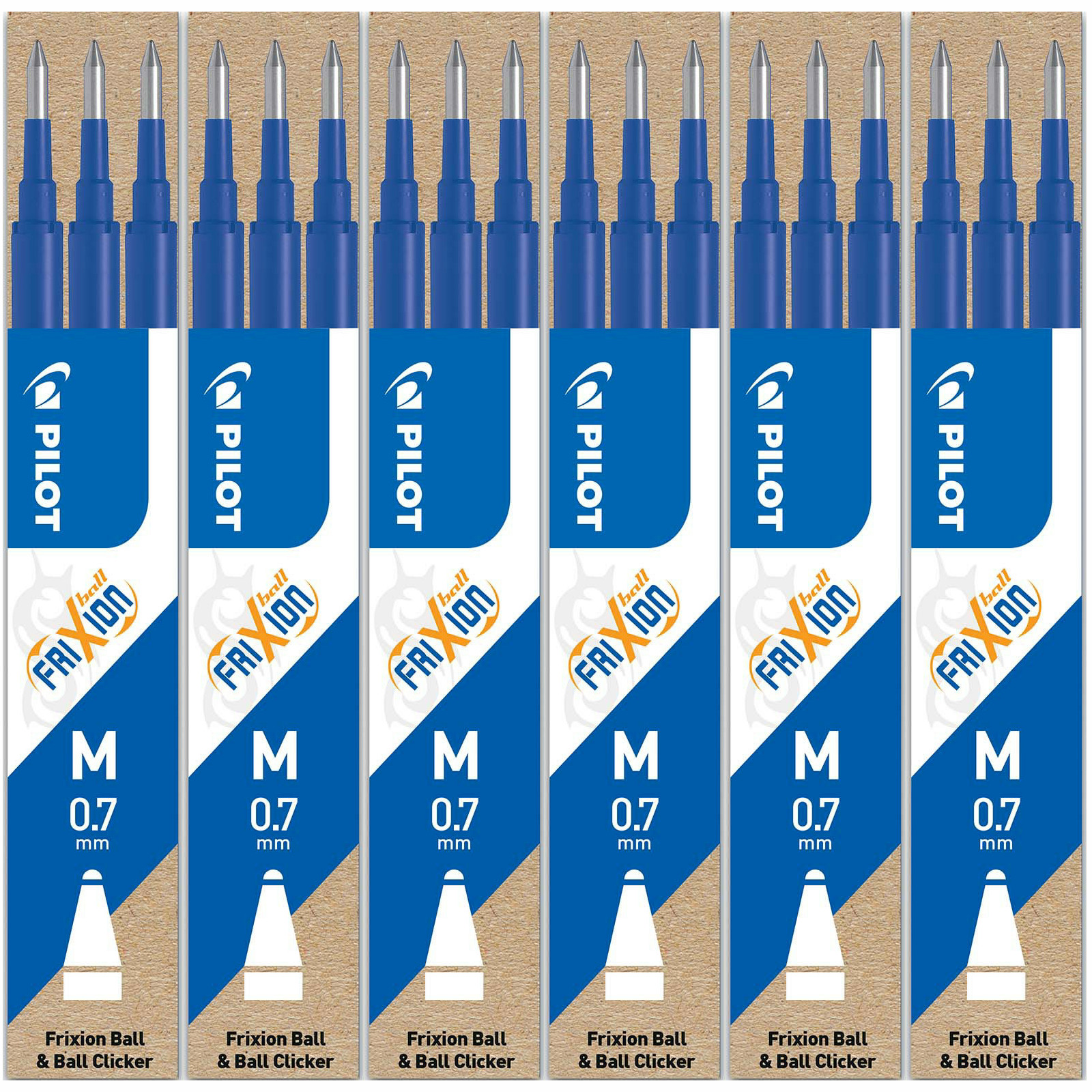 Pilot FriXion Ball Clicker Erasable Rollerball Pen Refills 0.7mm Pack of 6 Blue