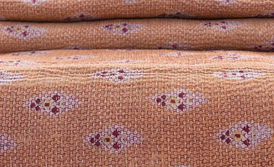 Indien Vintage Beige Couleur Kantha Couette Réversible Jeté Handmade Couverture - Photo 4/4