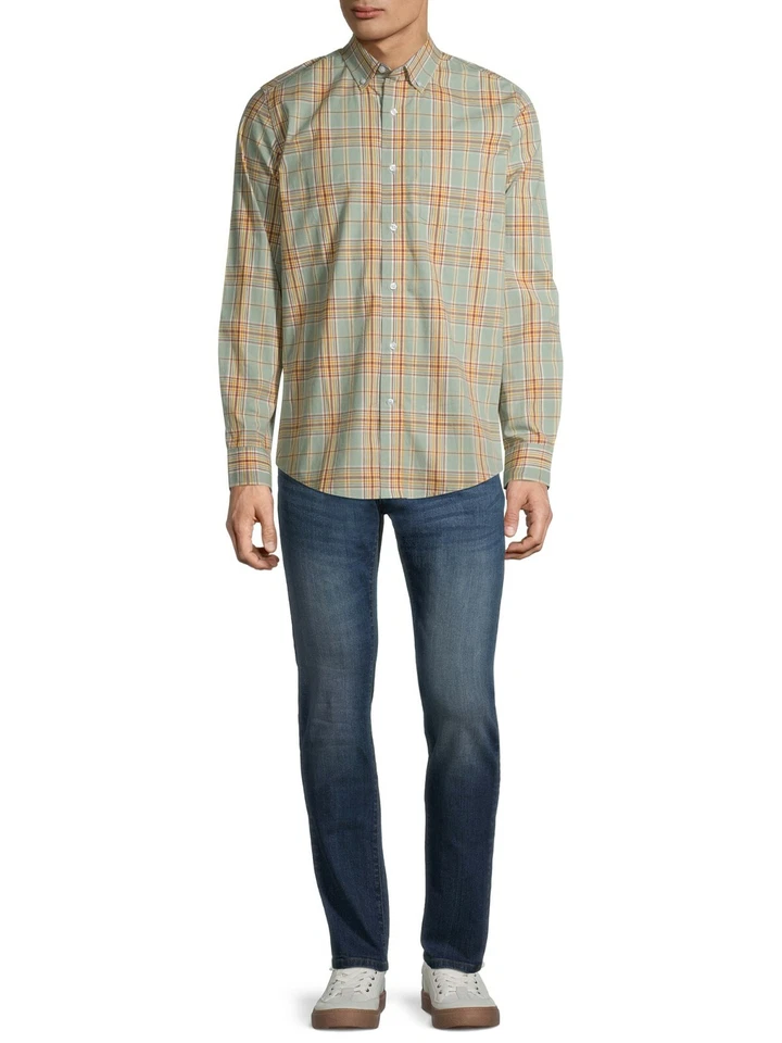 Мужская и большая мужская эластичная зеленая рубашка с длинным рукавом поплин размер 3XL 54-56 - Изображение 2 из 4